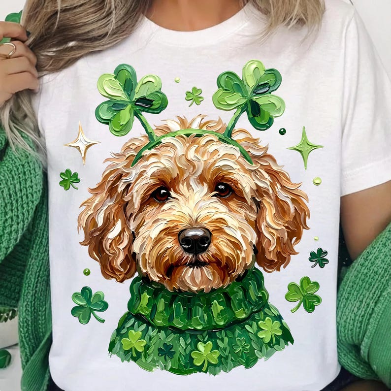 St Patricks Goldendoodle Dog Png, Lucky Shamrock Clover Dog Png, Green Patricks Doodle Png, Irish Clover Pup Png, St Pattys Lucky Dog Png image 3