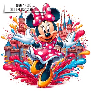 5 Minnie Mouse Splash y acuarela PNG Sublimación / Personajes de dibujos animados Png / Diseño de acuarela de alta resolución Png / Diseño de camiseta Png