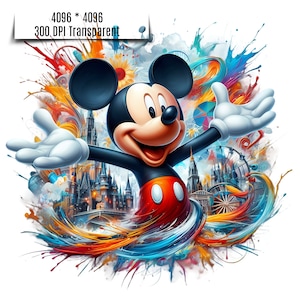 5 Mickey Mause Splash and Watercolor Png Sublimation | Cartoon Characters Png | High Resolution Watercolor Design Png | Tshirt Design Png