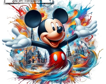 Mickey Mouse Watercolor Splash PNG | Cartoon Sublimation Design (Digital Download)