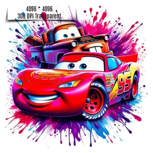 5 Lightning McQueen Splash and Watercolor Png Sublimation | Cartoon Movie Png | McQueen Watercolor Design Png | McQueen and Mater Png