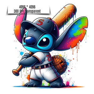 5 Stitch Beyzbol Splash and Watercolor Png Sublimation | Cartoon Movie Png | Stitch Watercolor Design Png | Stitch Face Png