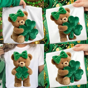 St Patricks Teddy Bear Png, Cute Clover Bear Png, Irish Lucky Bow Bear Png, Green Shamrock Teddy Png, St Patricks Cute Bear Bundle Png