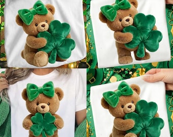St Patricks Teddy Bear Png, Cute Clover Bear Png, Irish Lucky Bow Bear Png, Green Shamrock Teddy Png, St Patricks Cute Bear Bundle Png