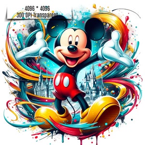 5 Mickey Mouse Splash y acuarela PNG Sublimación / Personajes de dibujos animados Png / Diseño de acuarela de alta resolución Png / Diseño de camiseta Png