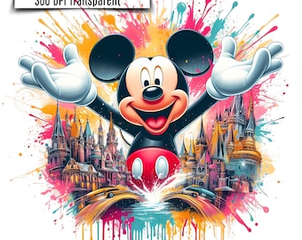 5 Mickey Mause Splash and Watercolor Png Sublimation | Cartoon Characters Png | High Resolution Watercolor Design Png | Tshirt Design Png