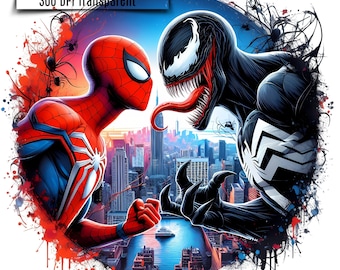 Spiderman vs Venom Acquerello PNG / Design per maglietta da supereroe (download digitale)