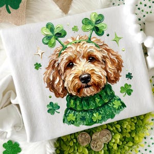 St Patricks Goldendoodle Dog Png, Lucky Shamrock Clover Dog Png, Green Patricks Doodle Png, Irish Clover Pup Png, St Pattys Lucky Dog Png image 5