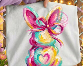 Brushstroke Easter Bunny Coquette Bow PNG, Brushstroke Pink Pastel Rabbit PNG, Girly Easter Spring PNG, Cute Retro Bunny Png