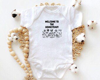 Infant Farmer Bodysuit Welcome Home Infant Bodysuit Welcome To The Homestead Bodysuit New To The Heard Home Grown Bodysuit Country Baby