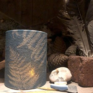 Tealight lantern - Cyanotype print of bracken on organic cotton