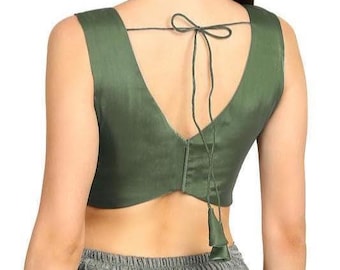 Blusa de rayón verde con trabajo Zardosi Blusa combinable para sari, blusa sari, blusa lehenga, hecha a pedido // Envío gratis //