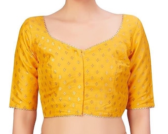Yellow Cotton Saree Blouse, Indian Crop Top, Readymade Choli