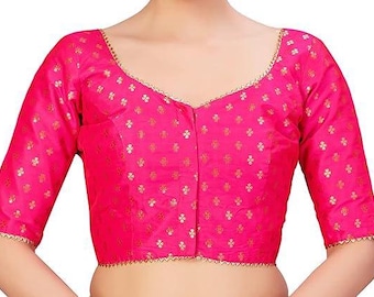 Hot Pink Saree Blouse, Readymade Cotton Indian Crop Top