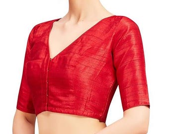 Festive Red Saree Blouse – Elbow Sleeves
