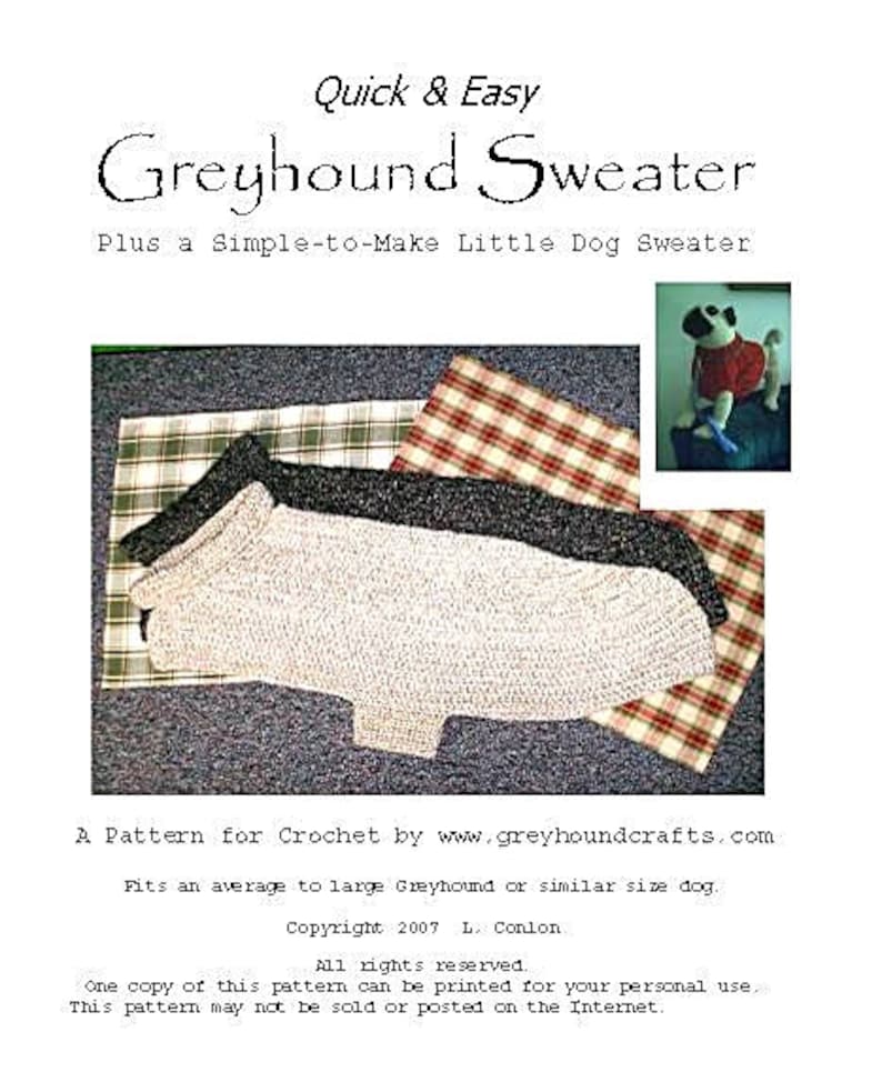 AerieDesigns Quick Easy Greyhound Dog Sweater Crochet PATTERN INSTRUCTIONS with Snood Digital PDF Download plus Little Dog Sweater image 3