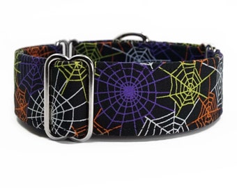Royal Hounds' 1.5" Wide/Size 13-17" Halloween Spiderweb martingale dog collar READY TO SHIP
