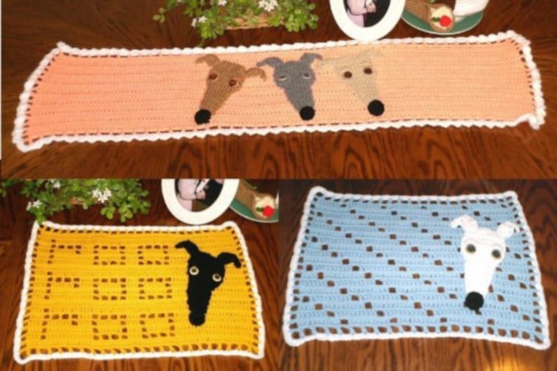 AerieDesigns Greyhound Table Runner and Placemats Table Set Crochet Pattern PDF Instructions image 1