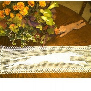 AerieDesigns Greyhound TABLE RUNNER Filet Crochet Doily PDF Pattern Instructions Whippet Dog