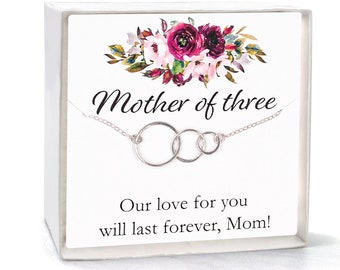 Mother of Three Necklace with Card, Mother's Day Gift, Sentimental Present for Mom of 3