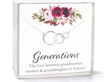 Mother's Day Gift for Grandma, Three Generations Necklace Gift for Mom, Grandmother Mother Granddaughter Daughter Family, Birthday Present