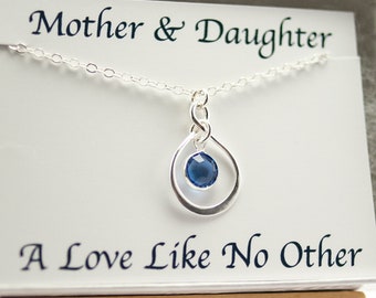 Mother's Day Gift from Daughter, New Mom Birthday Present, September Birthstone Necklace, Sapphire Crystal, Infinity Pendant Sterling Silver