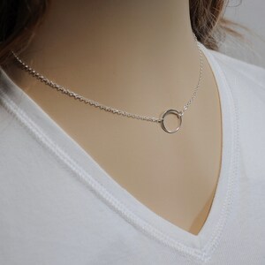 Sterling Silver Circle Necklace, Simple and Classic, Eternity Karma Hammered Open Circle Necklace, Minimalist Everyday Jewelry for Layering image 5