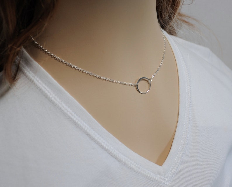 Sterling Silver Circle Necklace, Simple and Classic, Eternity Karma Hammered Open Circle Necklace, Minimalist Everyday Jewelry for Layering image 5