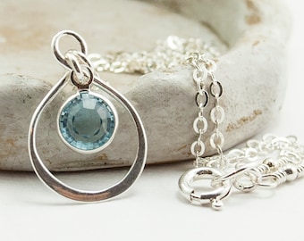 March Birthstone Necklace, Personalized Infinity Jewelry, Aquamarine Drop, Custom Birthday Gift, Sterling Silver