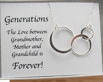 3 Generations Necklace, New Grandmother Gift, Baby Announcement to Future Grandma, Three Circle Jewelry, GrandCHILD Sterling Silver