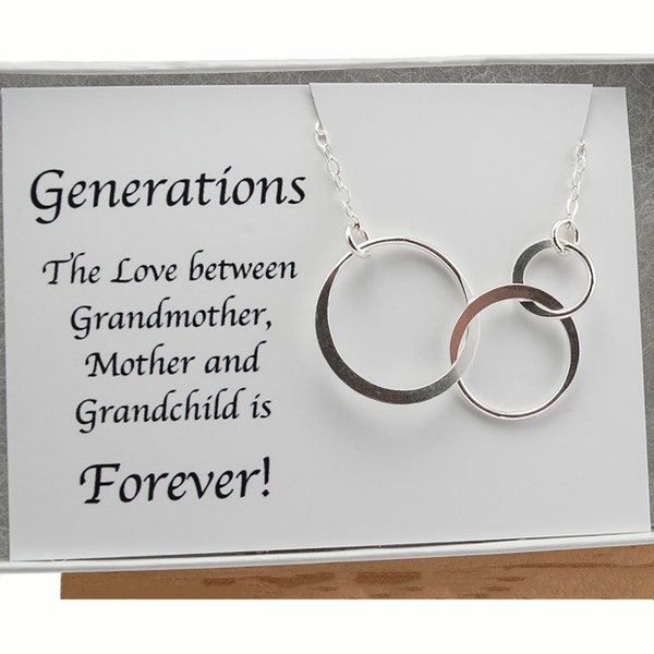 3 Generations Necklace, New Grandmother Gift, Baby Announcement to Future Grandma, Three Circle Jewelry, GrandCHILD Sterling Silver