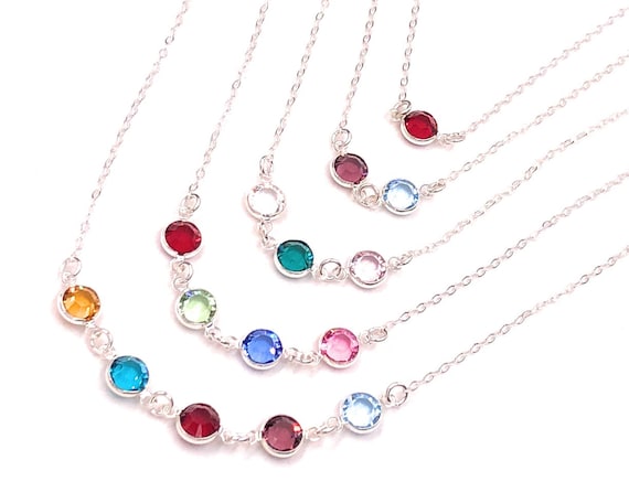 Multiple Birthstone Necklace With Sterling Silver Chain - Etsy