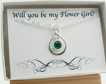 Will You Be My Flower Girl Gift with Card Set, Sterling Silver Infinity Necklace, December Birthstone Charm, Bridesmaid Proposal Jewelry