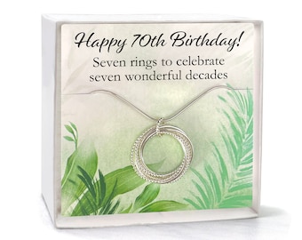 70th Birthday Necklace for Grandma, Mom, Women, 7 Rings Necklace, Seven Rings Seven Decades, Entwined Sterling Silver Circles, Gift for Her