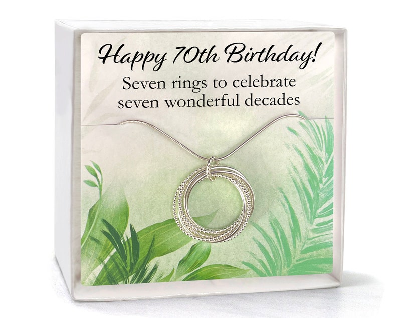 70th Birthday Necklace for Grandma, Mom, Women, 7 Rings Necklace, Seven Rings Seven Decades, Entwined Sterling Silver Circles, Gift for Her image 1