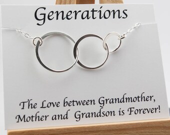 3 Generation Necklace, Grandmother Gift, Future Grandma GrandSON, Three Circles Sterling Silver Meaningful Jewelry