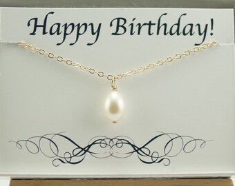 Single Pearl Necklace June Birthday Gift June Birthstone Necklace Genuine Freshwater Pearl Necklace Gold Filled Chain Happy Birthday Card