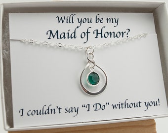 Will You Be My Maid of Honor Gift, Asking Maid of Honor, Emerald Necklace May Birthstone, Infinity Jewelry, Birthday Present for Her