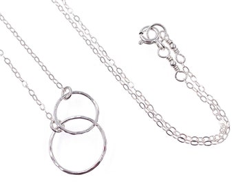 Sterling Silver Double Circle Necklace, Two Interlocking Circles, Mother and Child Pendant, Mom Daughter Unity, Dainty Infinity Jewelry