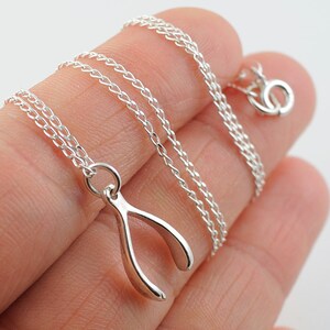 Sterling Silver Wishbone Necklace for Layering, Gift for Mom Grandma Sister Cousin, Wish Bone Good Luck Charm image 2