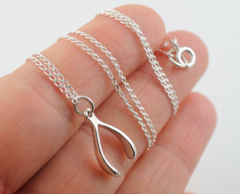 Sterling Silver Wishbone Necklace for Layering, Gift for Mom Grandma Sister Cousin, Wish Bone Good Luck Charm image 2