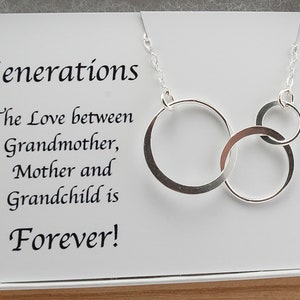 3 Generations Necklace, New Grandmother Gift, Baby Announcement to Future Grandma, Three Circle Jewelry, GrandCHILD Sterling Silver image 2