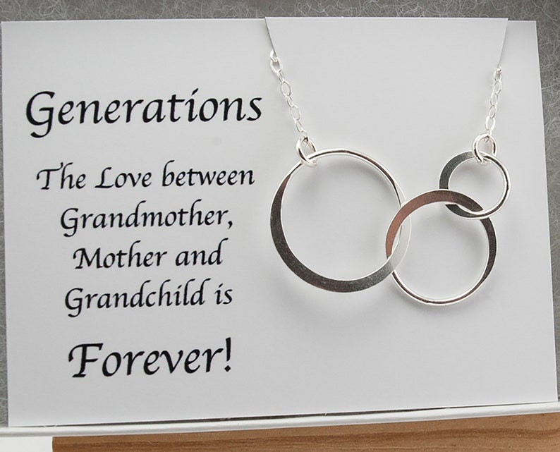 3 Generations Necklace, New Grandmother Gift, Baby Announcement to Future Grandma, Three Circle Jewelry, GrandCHILD Sterling Silver image 2