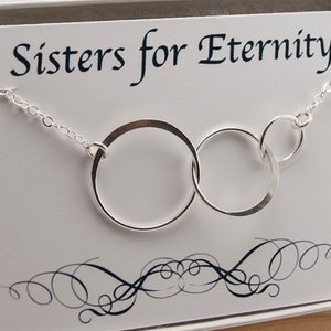 Sisters Necklace for Three, Sibling Jewelry, 3 Best Friends Jewellery, Sterling Silver Linked Circles