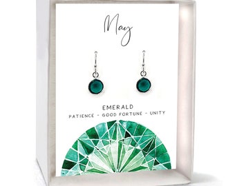 May Birthday Gift for Her, Emerald Birthstone Earrings with Card, Jewelry for Mom Grandma Sister Best Friend, Sterling Silver Earwires