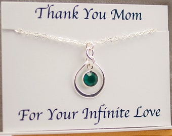 Unique Mother's Day Gift, Mom Gift from Daughter or Son, May Birthstone Necklace, Thank You Mom For Your Infinite Love, Message Card