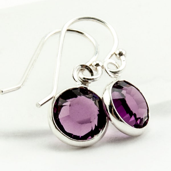 February Birthday Earrings, Birthstone Jewelry, Amethyst Jewellery, Tiny Crystal Drop Earrings, Gift for Women