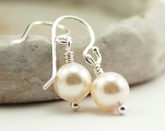 Mother of the Bride Gift, Cream Crystal Pearl Earrings, Present for Mom, June Birthstone Jewelry, Sterling Silver