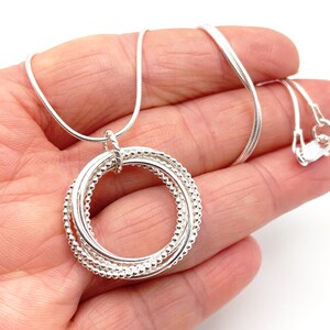 70th Birthday Necklace for Grandma, Mom, Women, 7 Rings Necklace, Seven Rings Seven Decades, Entwined Sterling Silver Circles, Gift for Her image 9