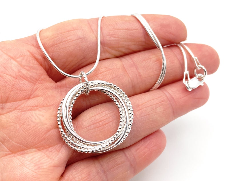 70th Birthday Necklace for Grandma, Mom, Women, 7 Rings Necklace, Seven Rings Seven Decades, Entwined Sterling Silver Circles, Gift for Her image 9
